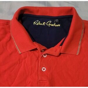 Robert Graham Mens L Red Polo Cotton‎ Short Sleeve Floral Knowledge Wisdom Truth
